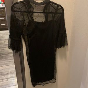 Black mesh party mini dress | size small